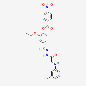 molecular formula C25H24N4O6 B11560962 2-ethoxy-4-[(E)-(2-{[(3-methylphenyl)amino]acetyl}hydrazinylidene)methyl]phenyl 4-nitrobenzoate (non-preferred name) 