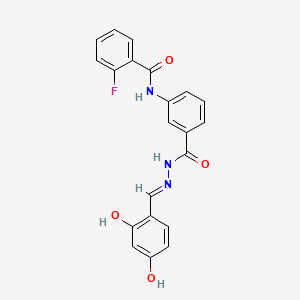 molecular formula C21H16FN3O4 B11560983 N-(3-{[(2E)-2-(2,4-dihydroxybenzylidene)hydrazinyl]carbonyl}phenyl)-2-fluorobenzamide 