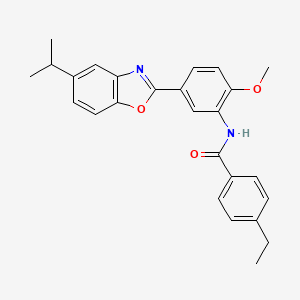 B11561014 4-ethyl-N-{2-methoxy-5-[5-(propan-2-yl)-1,3-benzoxazol-2-yl]phenyl}benzamide CAS No. 5492-14-8