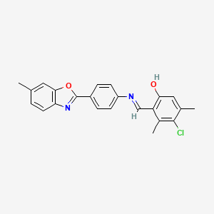 molecular formula C23H19ClN2O2 B11561047 4-chloro-3,5-dimethyl-2-[(E)-{[4-(6-methyl-1,3-benzoxazol-2-yl)phenyl]imino}methyl]phenol 