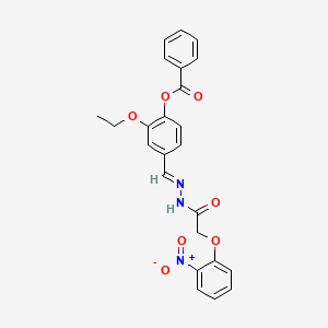 molecular formula C24H21N3O7 B11561061 2-ethoxy-4-((E)-{[(2-nitrophenoxy)acetyl]hydrazono}methyl)phenyl benzoate 