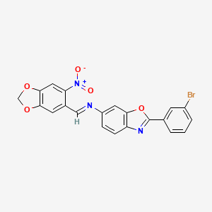 molecular formula C21H12BrN3O5 B11561121 2-(3-bromophenyl)-N-[(E)-(6-nitro-1,3-benzodioxol-5-yl)methylidene]-1,3-benzoxazol-6-amine 