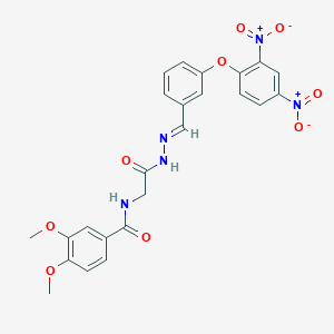 molecular formula C24H21N5O9 B11561162 N-({N'-[(E)-[3-(2,4-Dinitrophenoxy)phenyl]methylidene]hydrazinecarbonyl}methyl)-3,4-dimethoxybenzamide 