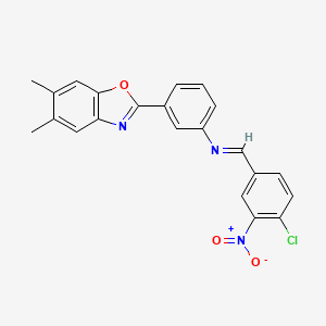 molecular formula C22H16ClN3O3 B11561201 N-[(E)-(4-chloro-3-nitrophenyl)methylidene]-3-(5,6-dimethyl-1,3-benzoxazol-2-yl)aniline 