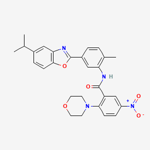 molecular formula C28H28N4O5 B11561251 N-{2-methyl-5-[5-(propan-2-yl)-1,3-benzoxazol-2-yl]phenyl}-2-(morpholin-4-yl)-5-nitrobenzamide 