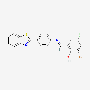 molecular formula C20H12BrClN2OS B11561259 2-[(E)-{[4-(1,3-benzothiazol-2-yl)phenyl]imino}methyl]-6-bromo-4-chlorophenol 