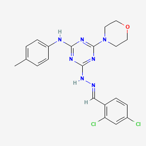 molecular formula C21H21Cl2N7O B11561275 4-[(2E)-2-(2,4-dichlorobenzylidene)hydrazinyl]-N-(4-methylphenyl)-6-(morpholin-4-yl)-1,3,5-triazin-2-amine 