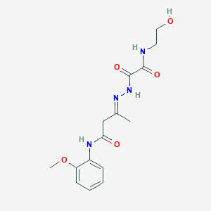 molecular formula C15H20N4O5 B11561283 (3E)-3-(2-{[(2-hydroxyethyl)amino](oxo)acetyl}hydrazinylidene)-N-(2-methoxyphenyl)butanamide 