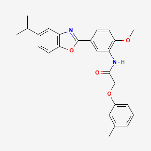 molecular formula C26H26N2O4 B11561302 N-{2-methoxy-5-[5-(propan-2-yl)-1,3-benzoxazol-2-yl]phenyl}-2-(3-methylphenoxy)acetamide 