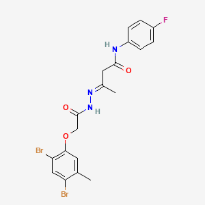 molecular formula C19H18Br2FN3O3 B11561323 (3E)-3-{2-[(2,4-dibromo-5-methylphenoxy)acetyl]hydrazinylidene}-N-(4-fluorophenyl)butanamide 