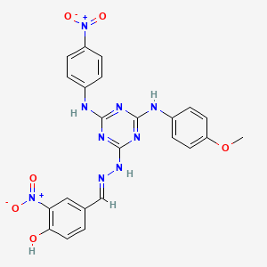 4-[(E)-(2-{4-[(4-methoxyphenyl)amino]-6-[(4-nitrophenyl)amino]-1,3,5-triazin-2-yl}hydrazinylidene)methyl]-2-nitrophenol