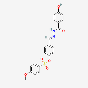 molecular formula C21H18N2O6S B11561388 4-[(E)-{[(4-Hydroxyphenyl)formamido]imino}methyl]phenyl 4-methoxybenzene-1-sulfonate 