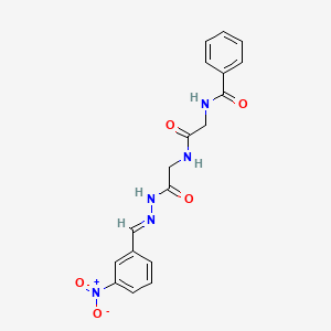 molecular formula C18H17N5O5 B11561404 N-[2-({2-[(2E)-2-(3-nitrobenzylidene)hydrazinyl]-2-oxoethyl}amino)-2-oxoethyl]benzamide 