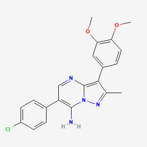 molecular formula C21H19ClN4O2 B11561415 6-(4-Chlorophenyl)-3-(3,4-dimethoxyphenyl)-2-methylpyrazolo[1,5-a]pyrimidin-7-amine 