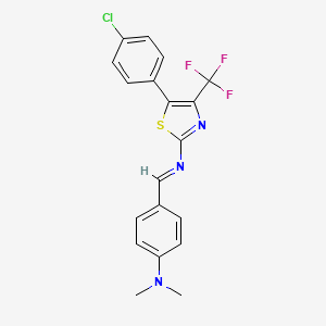 molecular formula C19H15ClF3N3S B11561498 5-(4-chlorophenyl)-N-{(E)-[4-(dimethylamino)phenyl]methylidene}-4-(trifluoromethyl)-1,3-thiazol-2-amine 