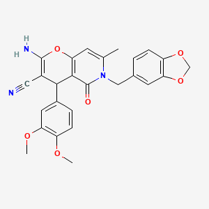 2-amino-6-(1,3-benzodioxol-5-ylmethyl)-4-(3,4-dimethoxyphenyl)-7-methyl-5-oxo-5,6-dihydro-4H-pyrano[3,2-c]pyridine-3-carbonitrile