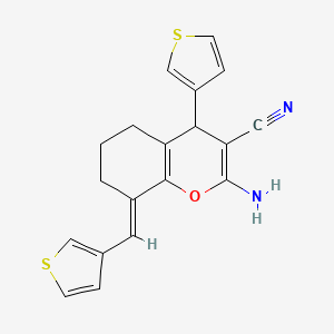 molecular formula C19H16N2OS2 B11561525 (8E)-2-amino-4-(thiophen-3-yl)-8-(thiophen-3-ylmethylidene)-5,6,7,8-tetrahydro-4H-chromene-3-carbonitrile 