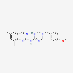 molecular formula C22H26N6O B11561533 N-[5-(4-methoxybenzyl)-1,4,5,6-tetrahydro-1,3,5-triazin-2-yl]-4,6,8-trimethylquinazolin-2-amine 