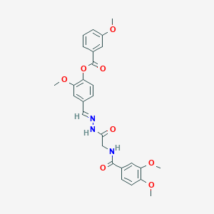 molecular formula C27H27N3O8 B11561557 4-[(E)-({2-[(3,4-Dimethoxyphenyl)formamido]acetamido}imino)methyl]-2-methoxyphenyl 3-methoxybenzoate 