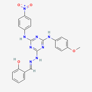 2-[(E)-(2-{4-[(4-methoxyphenyl)amino]-6-[(4-nitrophenyl)amino]-1,3,5-triazin-2-yl}hydrazinylidene)methyl]phenol