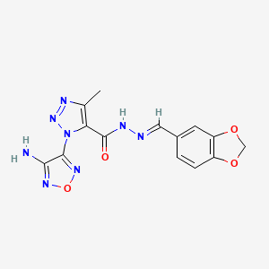 molecular formula C14H12N8O4 B11561666 1-(4-amino-1,2,5-oxadiazol-3-yl)-N'-[(E)-1,3-benzodioxol-5-ylmethylidene]-4-methyl-1H-1,2,3-triazole-5-carbohydrazide 