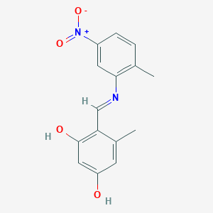 molecular formula C15H14N2O4 B11561690 5-Methyl-4-[(E)-[(2-methyl-5-nitrophenyl)imino]methyl]benzene-1,3-diol 