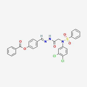 molecular formula C28H21Cl2N3O5S B11561799 4-[(E)-({2-[N-(3,4-Dichlorophenyl)benzenesulfonamido]acetamido}imino)methyl]phenyl benzoate 