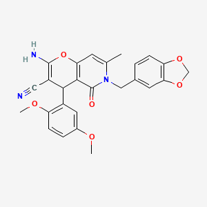 2-amino-6-(1,3-benzodioxol-5-ylmethyl)-4-(2,5-dimethoxyphenyl)-7-methyl-5-oxo-5,6-dihydro-4H-pyrano[3,2-c]pyridine-3-carbonitrile