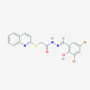 molecular formula C18H13Br2N3O2S B11561838 N'-[(E)-(3,5-dibromo-2-hydroxyphenyl)methylidene]-2-(quinolin-2-ylsulfanyl)acetohydrazide 