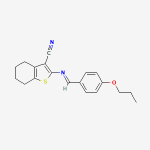 molecular formula C19H20N2OS B11561854 2-{[(E)-(4-propoxyphenyl)methylidene]amino}-4,5,6,7-tetrahydro-1-benzothiophene-3-carbonitrile 