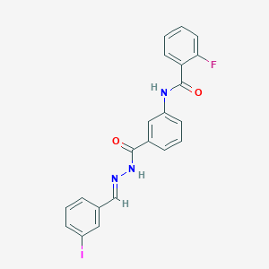 molecular formula C21H15FIN3O2 B11561875 2-fluoro-N-(3-{[(2E)-2-(3-iodobenzylidene)hydrazinyl]carbonyl}phenyl)benzamide 