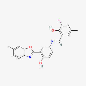 molecular formula C22H17IN2O3 B11561885 2-[(E)-{[4-hydroxy-3-(6-methyl-1,3-benzoxazol-2-yl)phenyl]imino}methyl]-6-iodo-4-methylphenol 