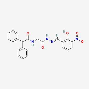 molecular formula C23H20N4O5 B11561904 N-({N'-[(E)-(2-Hydroxy-3-nitrophenyl)methylidene]hydrazinecarbonyl}methyl)-2,2-diphenylacetamide 