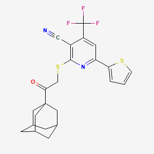 molecular formula C23H21F3N2OS2 B11561921 2-{[2-(Adamantan-1-YL)-2-oxoethyl]sulfanyl}-6-(thiophen-2-YL)-4-(trifluoromethyl)pyridine-3-carbonitrile 