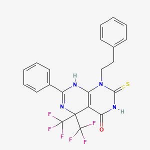 molecular formula C22H16F6N4OS B11561960 7-phenyl-1-(2-phenylethyl)-2-thioxo-5,5-bis(trifluoromethyl)-2,3,5,8-tetrahydropyrimido[4,5-d]pyrimidin-4(1H)-one 