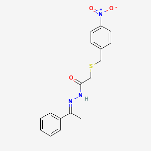 molecular formula C17H17N3O3S B11561966 2-[(4-nitrobenzyl)thio]-N'-[(1E)-1-phenylethylidene]acetohydrazide 