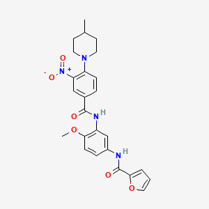 molecular formula C25H26N4O6 B11561975 N-[4-methoxy-3-({[4-(4-methylpiperidin-1-yl)-3-nitrophenyl]carbonyl}amino)phenyl]furan-2-carboxamide 