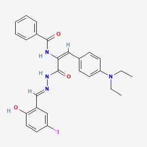 molecular formula C27H27IN4O3 B11562067 N-{(1E)-1-[4-(diethylamino)phenyl]-3-[(2E)-2-(2-hydroxy-5-iodobenzylidene)hydrazinyl]-3-oxoprop-1-en-2-yl}benzamide 