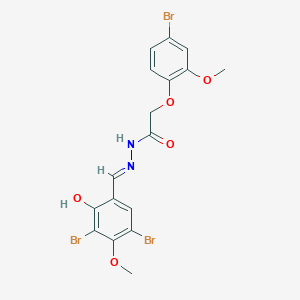 molecular formula C17H15Br3N2O5 B11562068 2-(4-bromo-2-methoxyphenoxy)-N'-[(E)-(3,5-dibromo-2-hydroxy-4-methoxyphenyl)methylidene]acetohydrazide 