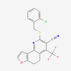 molecular formula C20H12ClF3N2OS B11562096 2-[(2-Chlorobenzyl)sulfanyl]-4-(trifluoromethyl)-5,6-dihydrofuro[2,3-h]quinoline-3-carbonitrile 