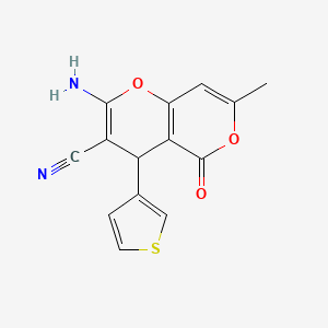 2-Amino-7-methyl-5-oxo-4-thiophen-3-yl-4H,5H-pyrano[4,3-b]pyran-3-carbonitrile