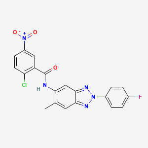 molecular formula C20H13ClFN5O3 B11562219 2-chloro-N-[2-(4-fluorophenyl)-6-methyl-2H-1,2,3-benzotriazol-5-yl]-5-nitrobenzamide 