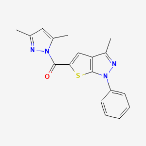 molecular formula C18H16N4OS B11562248 (3,5-dimethyl-1H-pyrazol-1-yl)(3-methyl-1-phenyl-1H-thieno[2,3-c]pyrazol-5-yl)methanone 