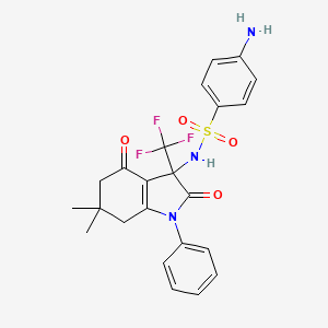 4-amino-N-[6,6-dimethyl-2,4-dioxo-1-phenyl-3-(trifluoromethyl)-2,3,4,5,6,7-hexahydro-1H-indol-3-yl]benzenesulfonamide