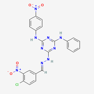 molecular formula C22H16ClN9O4 B11562330 6-[(2E)-2-(4-chloro-3-nitrobenzylidene)hydrazinyl]-N-(4-nitrophenyl)-N'-phenyl-1,3,5-triazine-2,4-diamine 