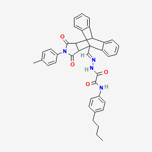 molecular formula C38H34N4O4 B11562363 N-(4-Butylphenyl)-2-[(2E)-2-{[17-(4-methylphenyl)-16,18-dioxo-17-azapentacyclo[6.6.5.0~2,7~.0~9,14~.0~15,19~]nonadeca-2,4,6,9,11,13-hexaen-1-YL]methylene}hydrazino]-2-oxoacetamide 