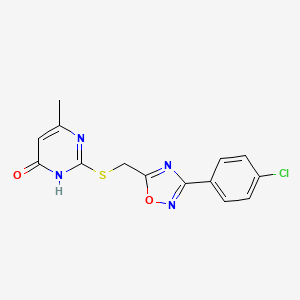 molecular formula C14H11ClN4O2S B11562376 2-({[3-(4-Chlorophenyl)-1,2,4-oxadiazol-5-YL]methyl}sulfanyl)-6-methyl-3,4-dihydropyrimidin-4-one 