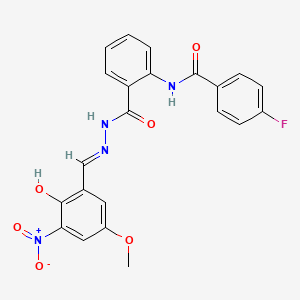 molecular formula C22H17FN4O6 B11562430 4-fluoro-N-(2-{[(2E)-2-(2-hydroxy-5-methoxy-3-nitrobenzylidene)hydrazinyl]carbonyl}phenyl)benzamide 