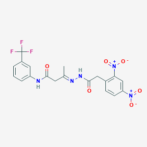 (3E)-3-{2-[(2,4-dinitrophenyl)acetyl]hydrazinylidene}-N-[3-(trifluoromethyl)phenyl]butanamide