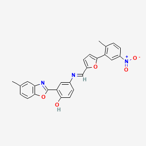 molecular formula C26H19N3O5 B11562494 2-(5-methyl-1,3-benzoxazol-2-yl)-4-({(E)-[5-(2-methyl-5-nitrophenyl)furan-2-yl]methylidene}amino)phenol 